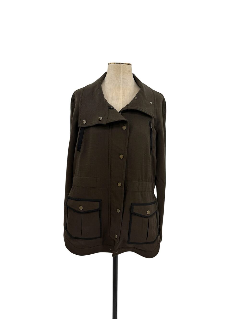 Veronica Beard Utility‎ Jacket Military Funnel Neck Virgin Wool Olive Green 6